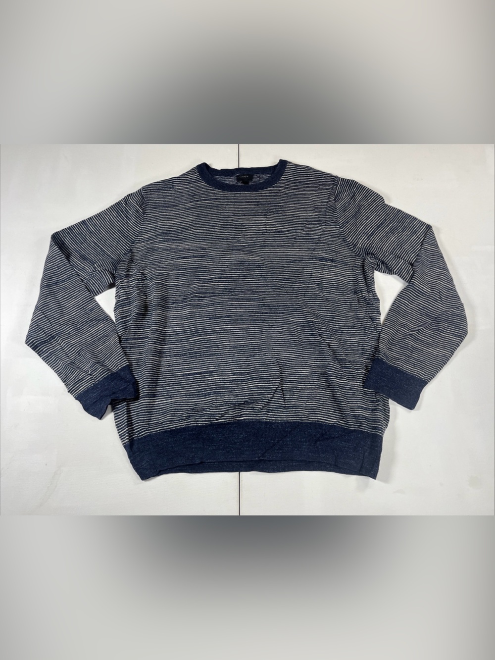 J.Crew Crewneck Sweater Mens Large Navy White Stripe Nautical Lightweight